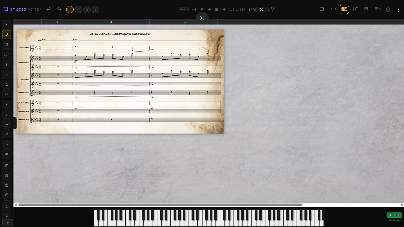 Studio Score — clavier virtuel et saisie MIDI en direct