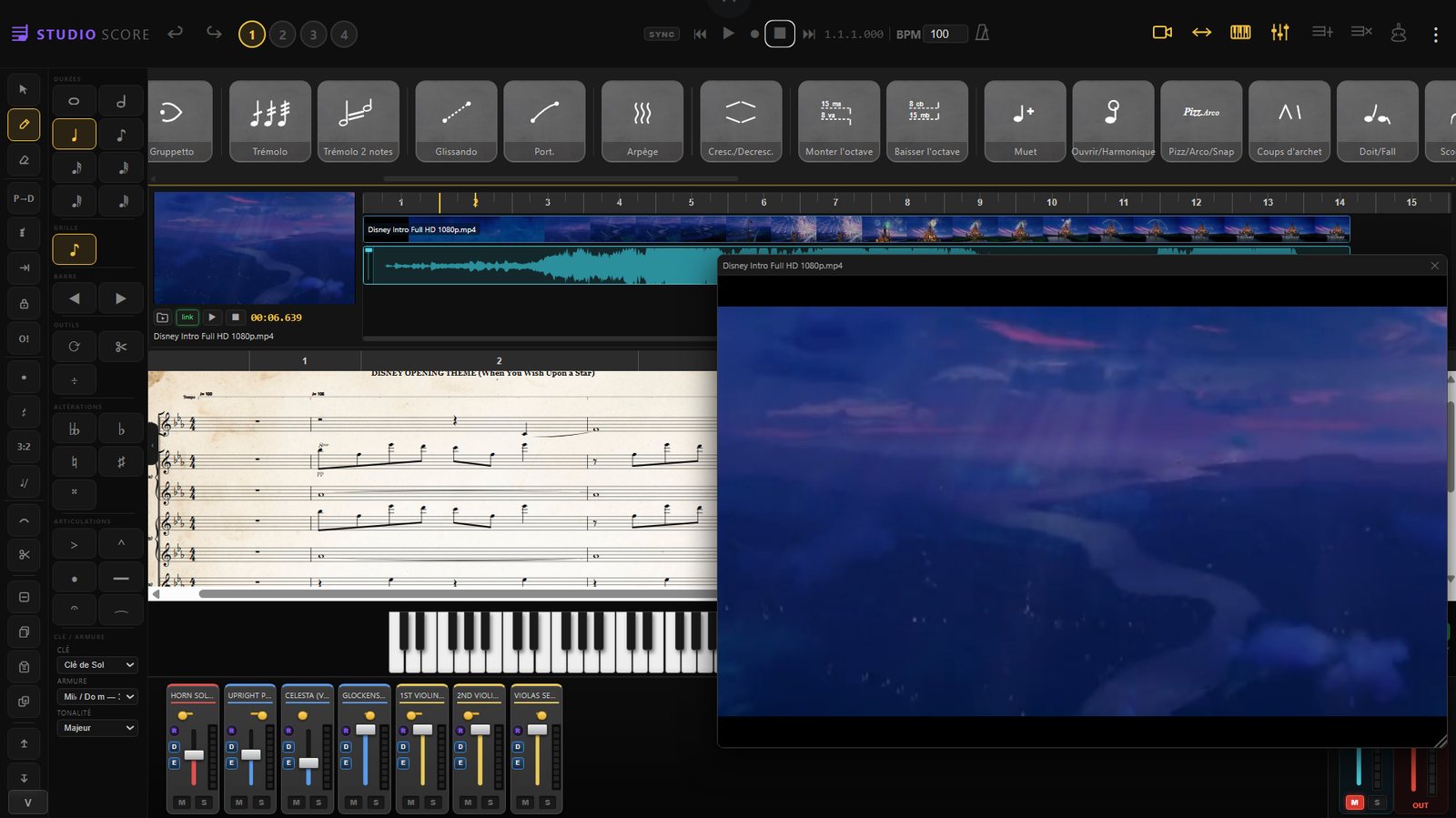 Studio Score — vue d'ensemble : partition, vidéo et mixage réunis